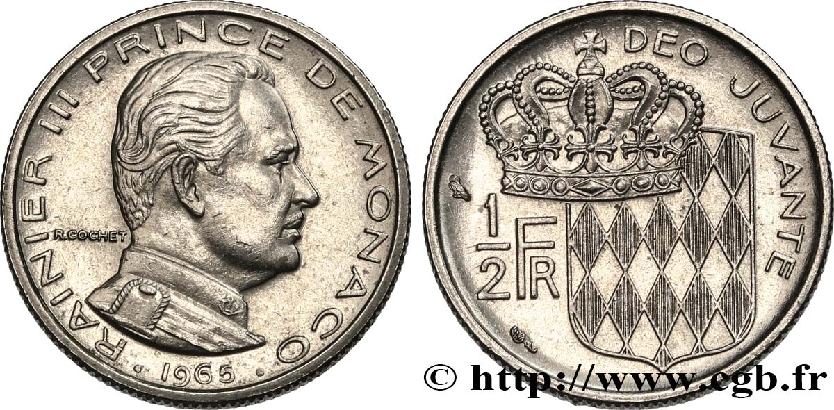 MONACO 1/2 Franc Rainier III 1965 Paris SUP