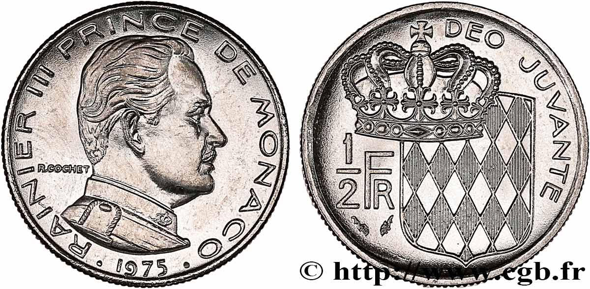 MONACO 1/2 Franc Rainier III 1975 Paris fST