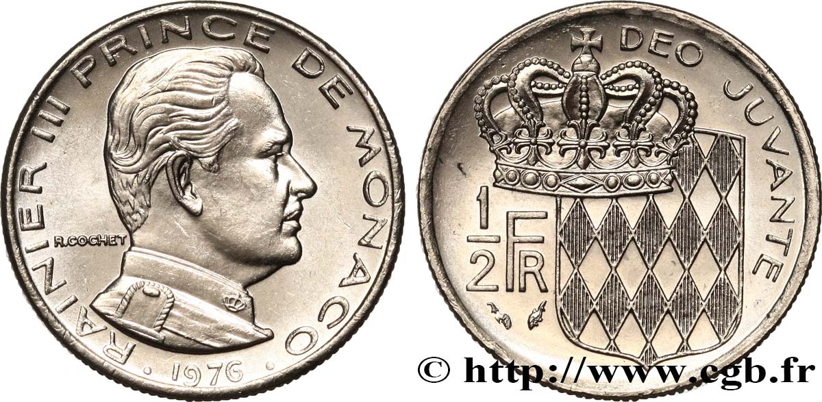 MONACO 1/2 Franc Rainier III 1976 Paris MS
