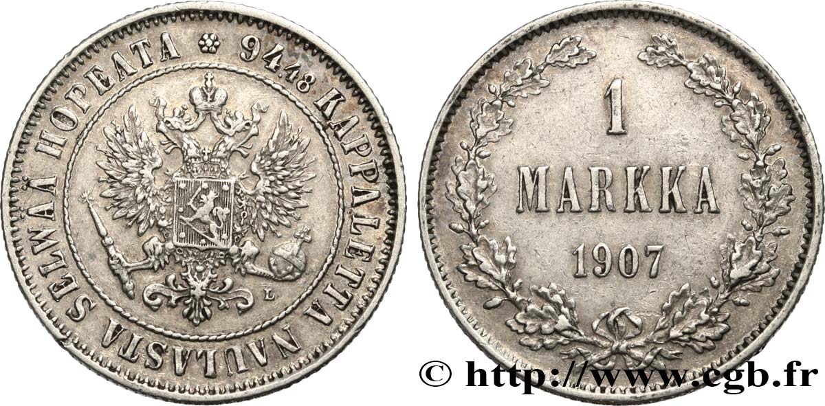 FINLANDIA 1 Markkaa 1907 Helsinki EBC 