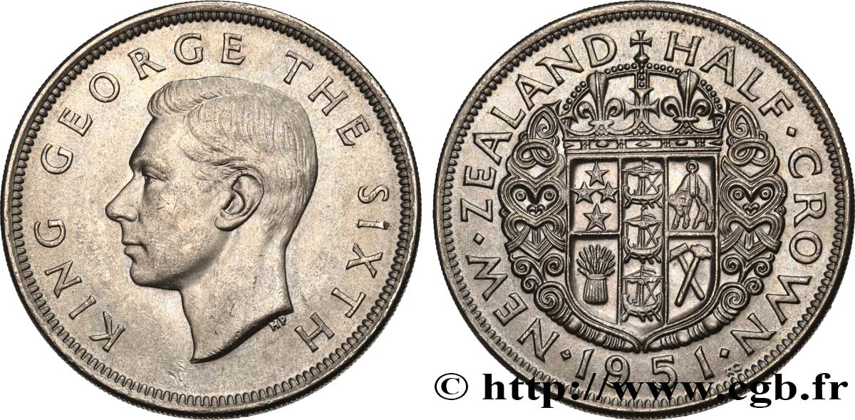 NOUVELLE ZÉLANDE 1 2 Crown Georges VI 1951 fwo 586073 Monde