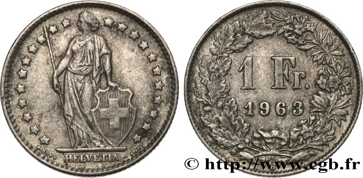 SUISSE 1 Franc Helvetia 1963 Berne TTB