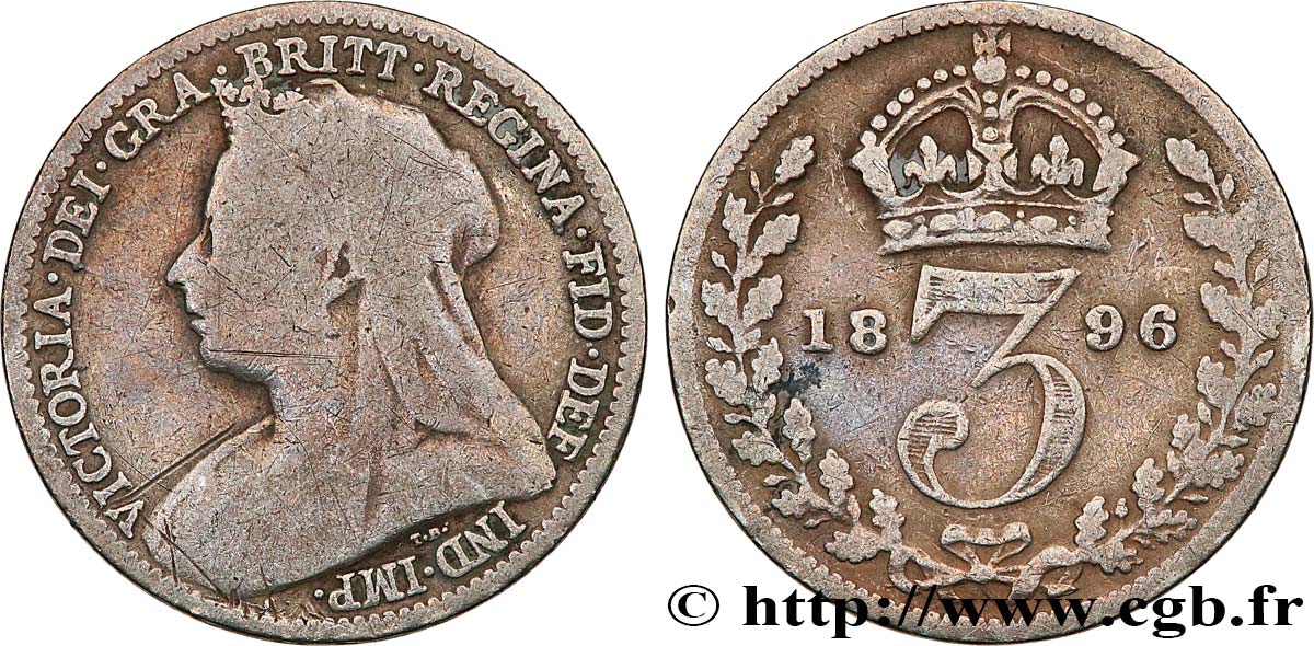 VEREINIGTEN KÖNIGREICH 3 Pence Victoria “Old Head” 1896 S
