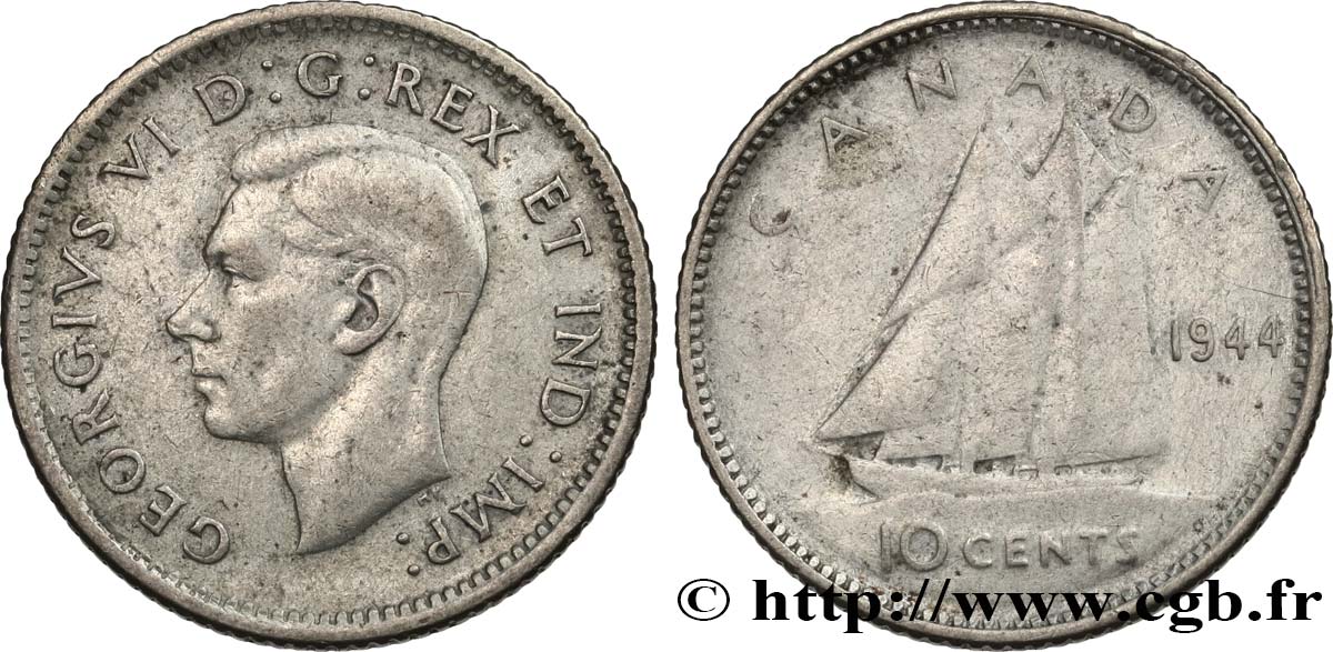 CANADA 10 cents Georges VI 1944 TB+