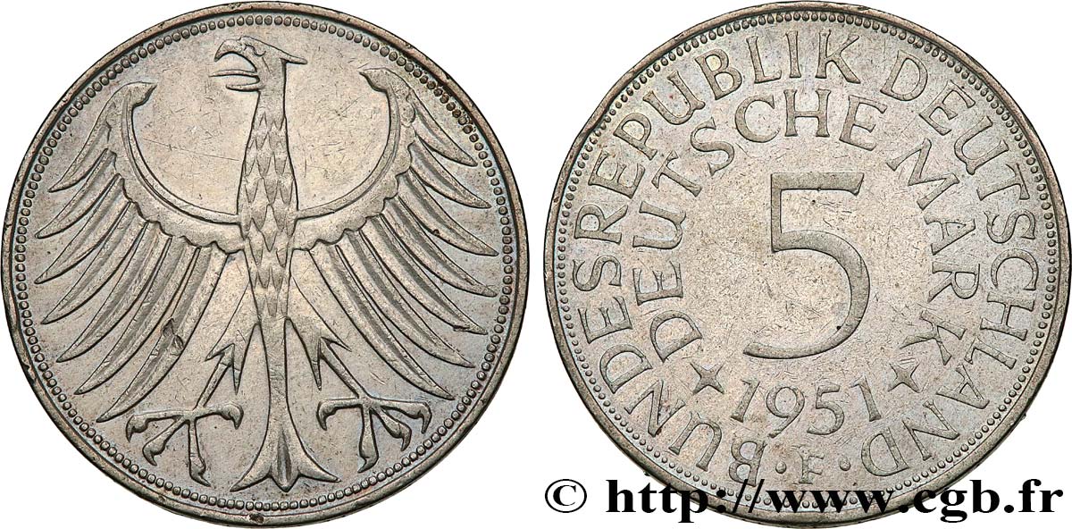 DEUTSCHLAND 5 Mark aigle 1951 Stuttgart SS