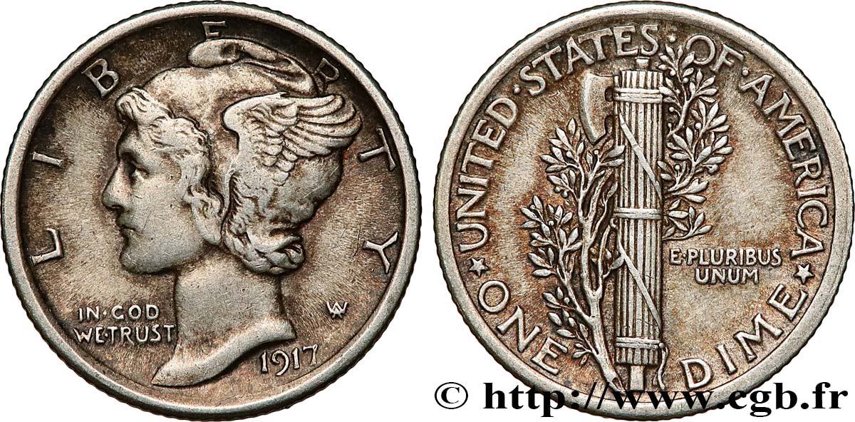 VEREINIGTE STAATEN VON AMERIKA 1 Dime Mercury 1917 Philadelphie SS