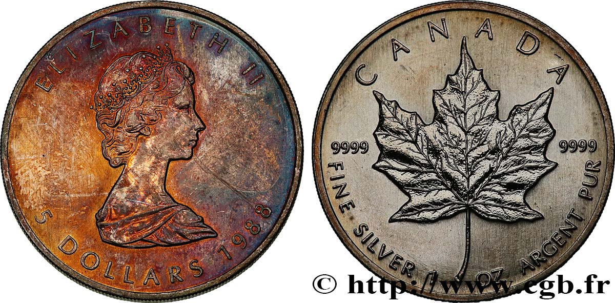 KANADA 5 Dollars (1 once) Elisabeth II 1988 VZ