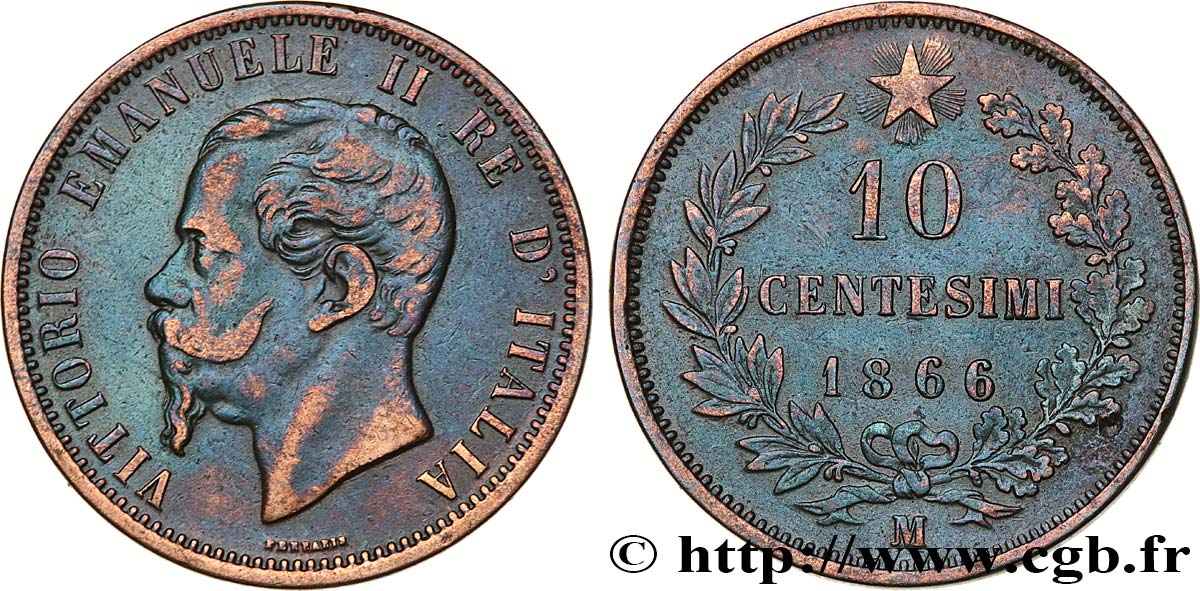 ITALIE 10 Centesimi Victor Emmanuel II 1866 Milan TTB