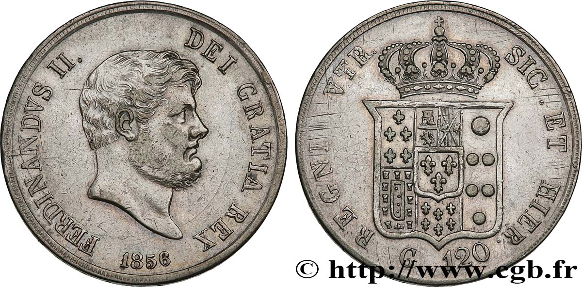 ITALY - KINGDOM OF TWO SICILIES 120 Grana Ferdinand II 1856 Naples XF/AU 