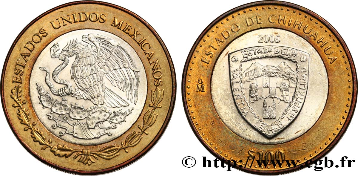 MEXIKO 100 Pesos 180e anniversaire de la Fédération : État de Chihuahua 2005 Mexico fST 