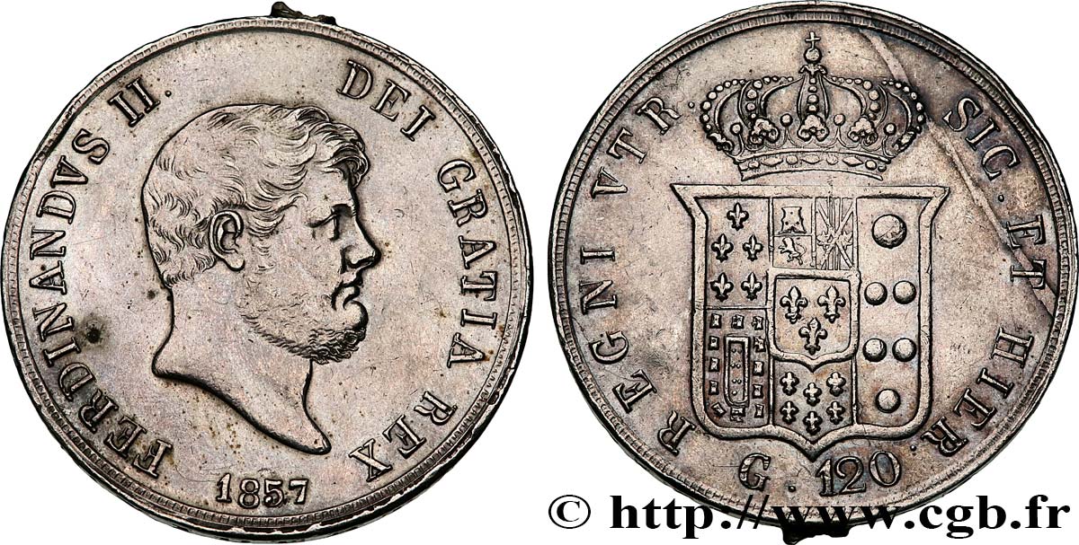 ITALIA - REINO DE LAS DOS SICILIAS 120 Grana Ferdinand II 1857 Naples MBC+ 