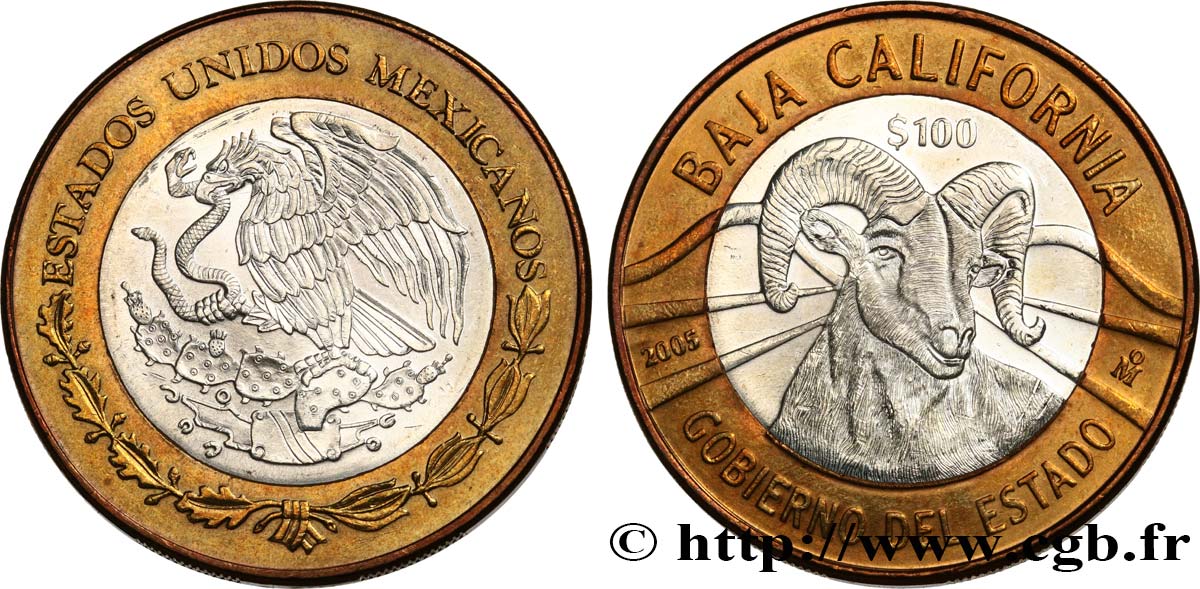 MESSICO 100 Pesos État de Basse Californie: bélier 2005 Mexico MS 