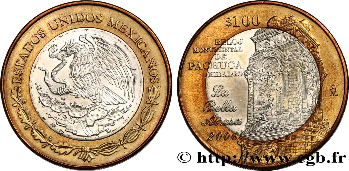 MEXIKO 100 Pesos État de Hidalgo : horloge de Pachuca 2006 Mexico fST 