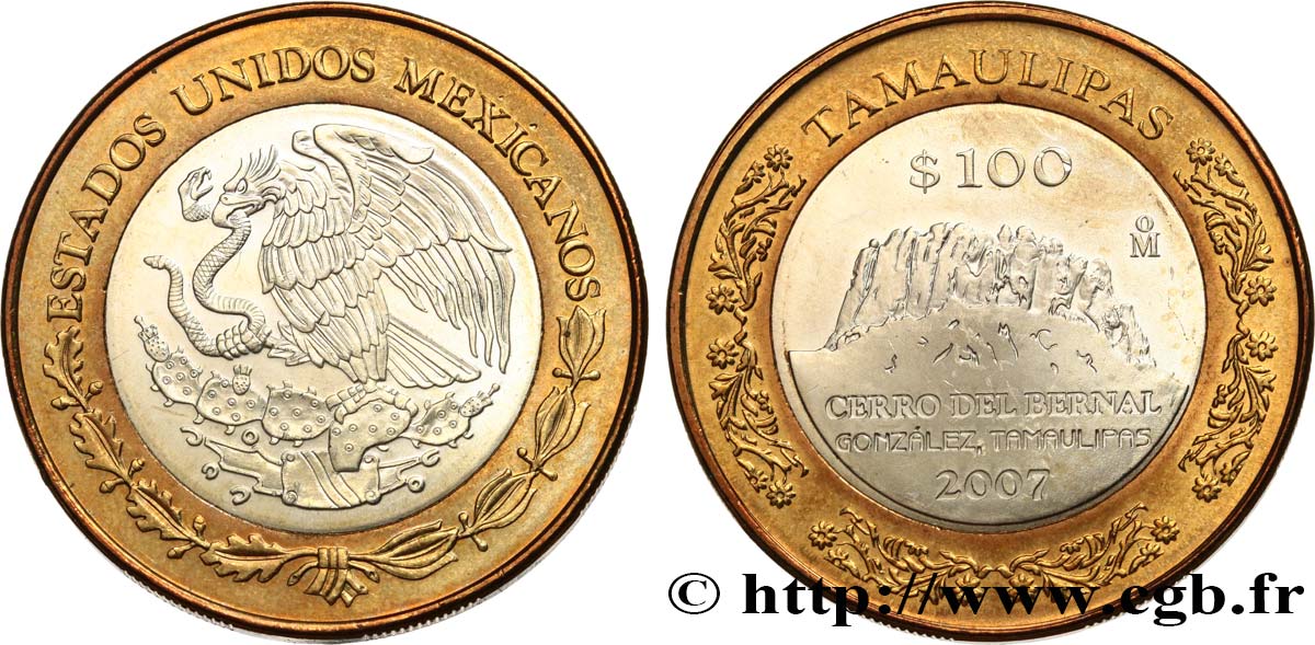 MEXICO 100 Pesos État de Tamaulipas : Cerro del Bernal 2007 Mexico MS 