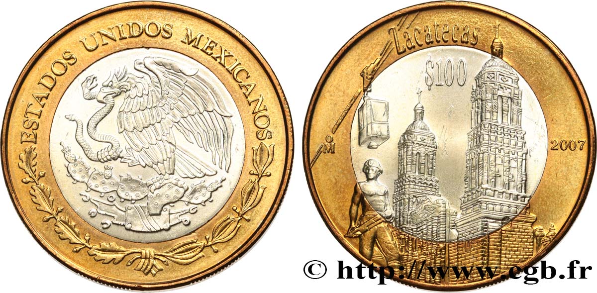 MEXIKO 100 Pesos État de Zacatecas 2007 Mexico fST 