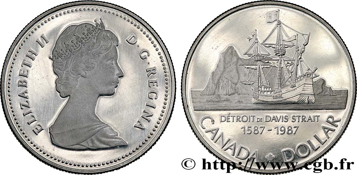 KANADA 1 Dollar Proof 400e anniversaire de la découverte du détroit de Davis 1987 fST
