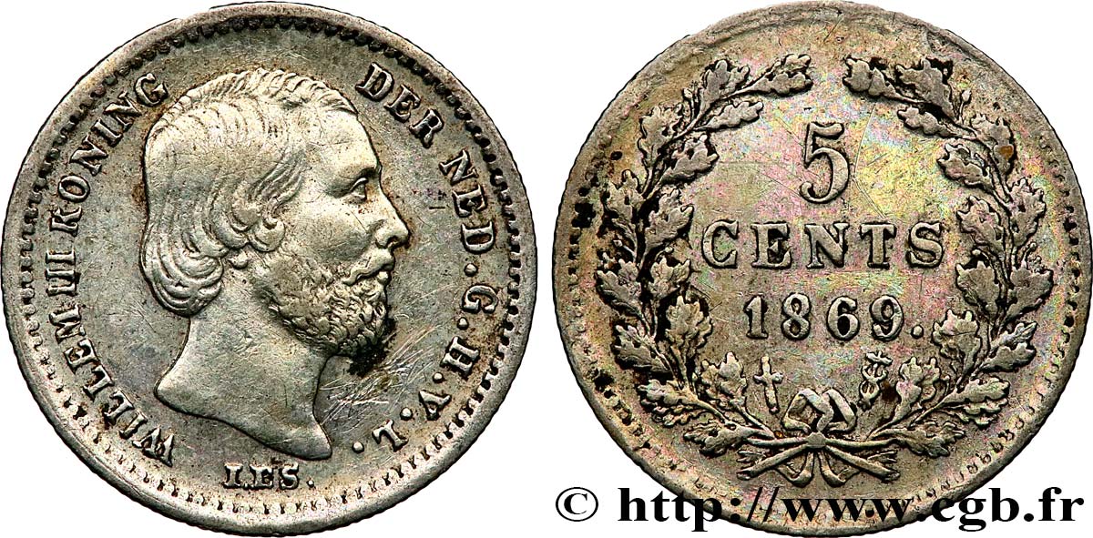 NIEDERLANDE 5 Cents William III 1869 Utrecht SS