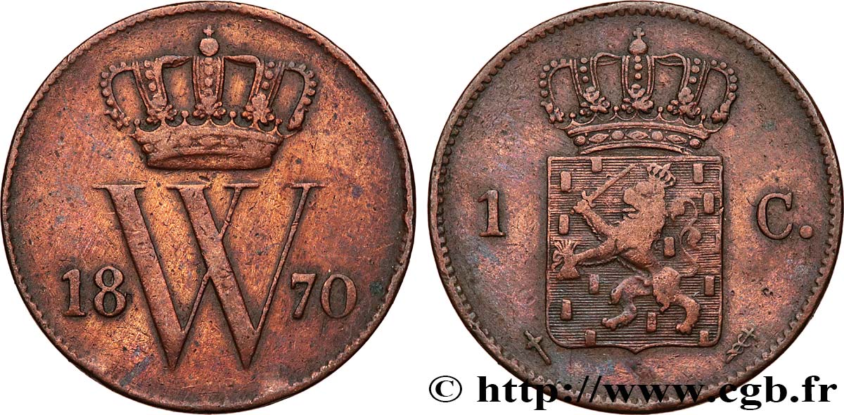 NIEDERLANDE 1 Cent Guillaume III 1870 Utrecht SS