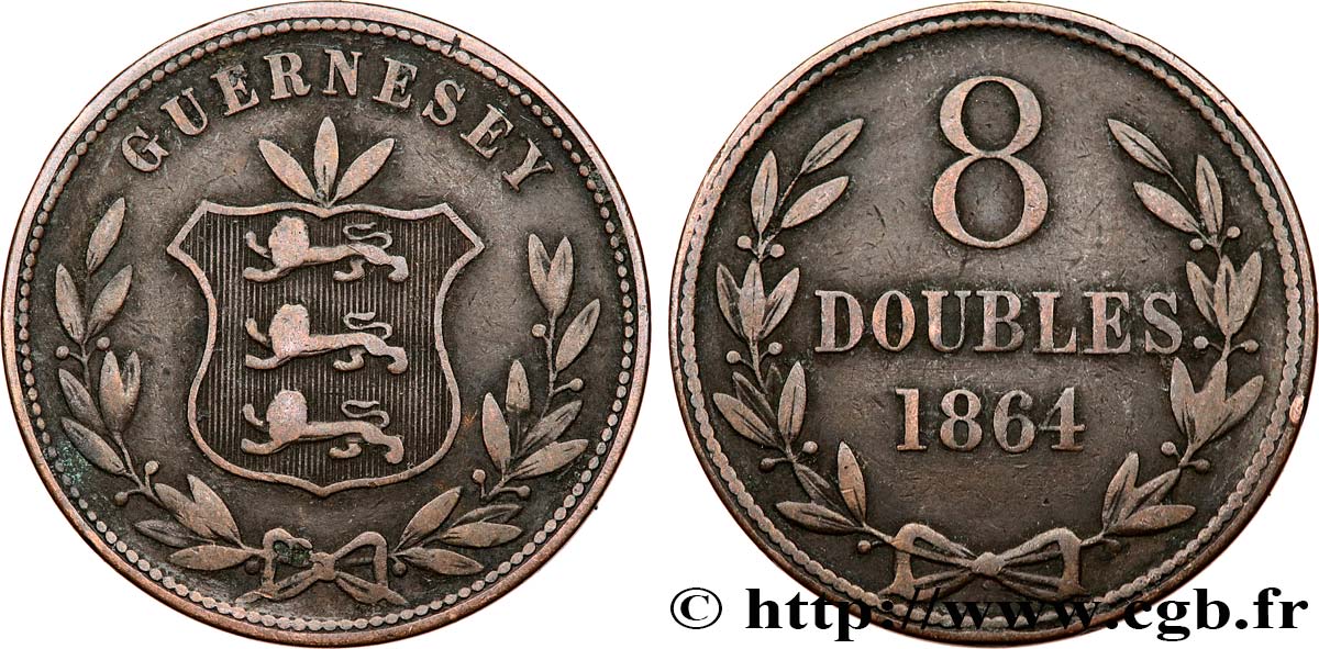 GUERNSEY 8 Doubles armes du baillage de Guernesey 1864 Heaton SS