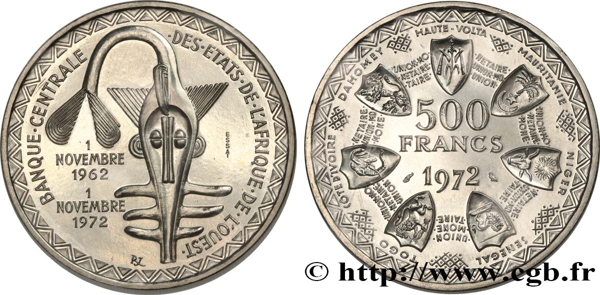 ÉTATS DE L AFRIQUE DE L OUEST (BCEAO) Essai 500 Francs 1972 Paris FDC 