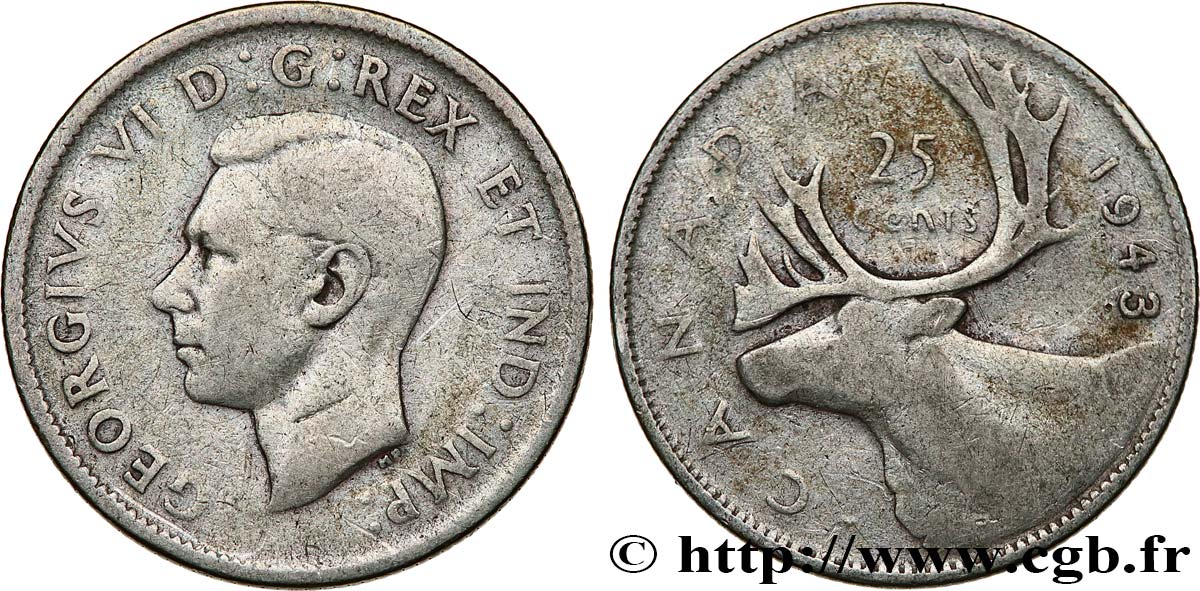 KANADA 25 Cents Georges VI 1943 fS