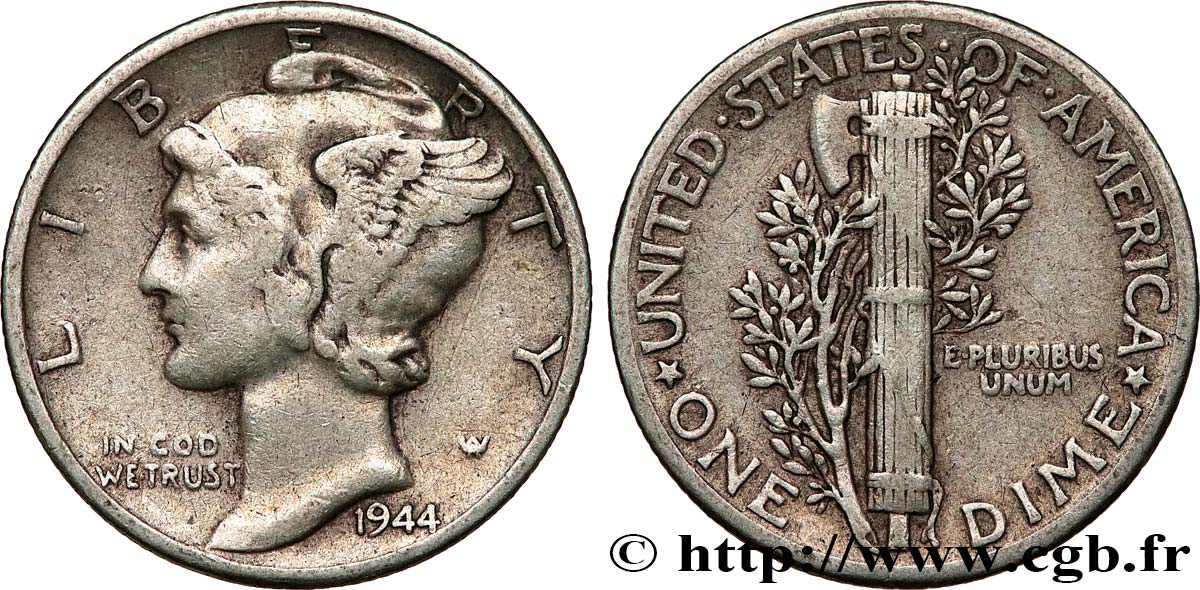 VEREINIGTE STAATEN VON AMERIKA 1 Dime Mercury 1944 Philadelphie SS