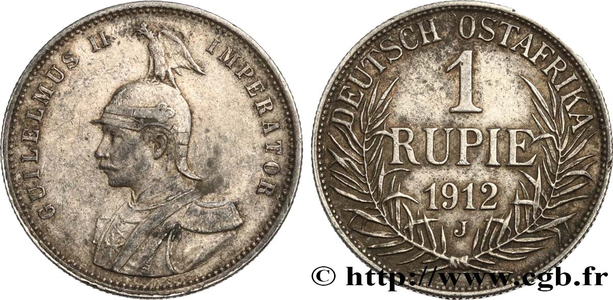 GERMAN EAST AFRICA 1 Rupie (Roupie) Guillaume II 1912 Hambourg XF 
