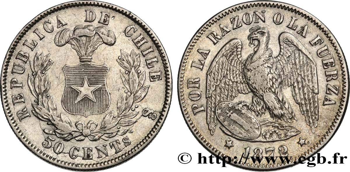 CHILI 50 Centavos 1872 Santiago TTB 
