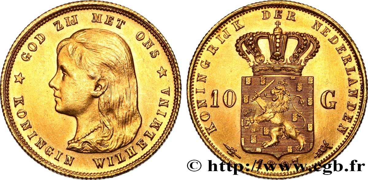NETHERLANDS 10 Gulden Wilhelmina 1897 Utrecht MS 