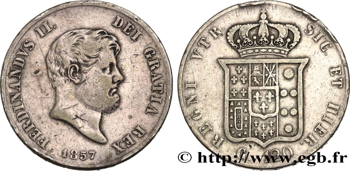 ITALIA - REGNO DELLE DUE SICILIE 120 Grana Ferdinand II 1857 Naples q.BB 
