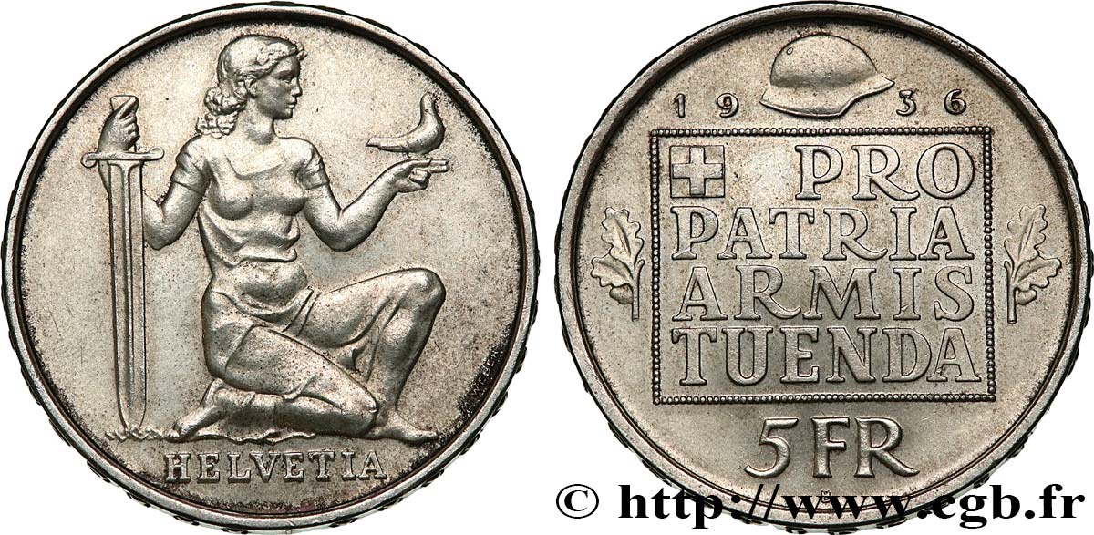 SUISSE 5 Francs fond pour l’armement 1936 Berne SUP