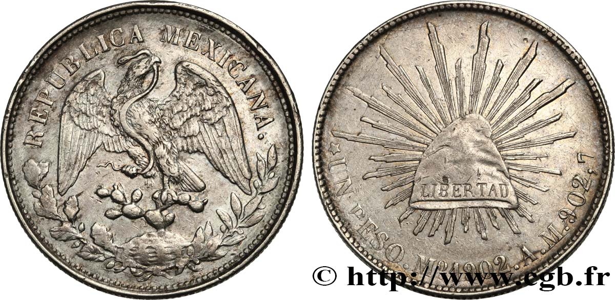MEXICO 1 Peso 1902 Mexico XF 