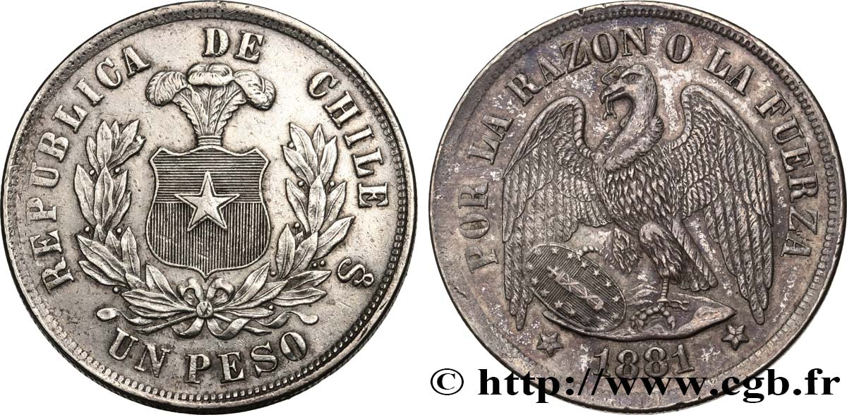 CHILI 1 Peso Condor 1881 Santiago TTB+ 