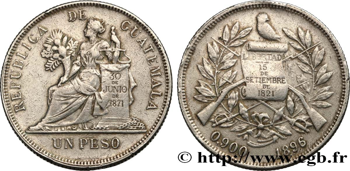 GUATEMALA 1 Peso 1896  TTB 