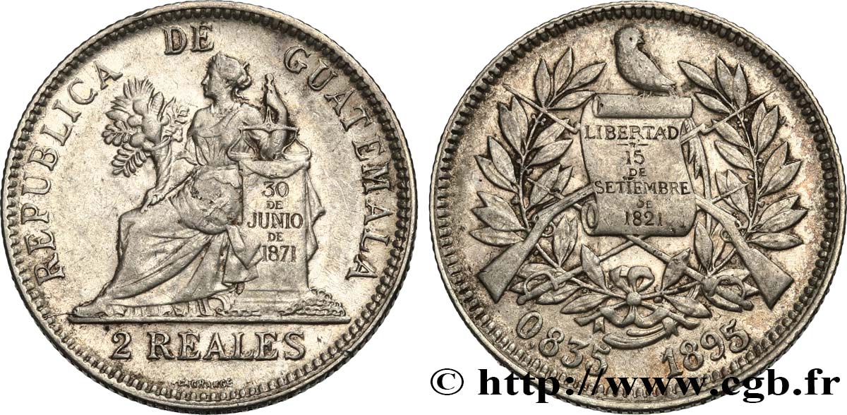 GUATEMALA 2 Reales 1895  AU 