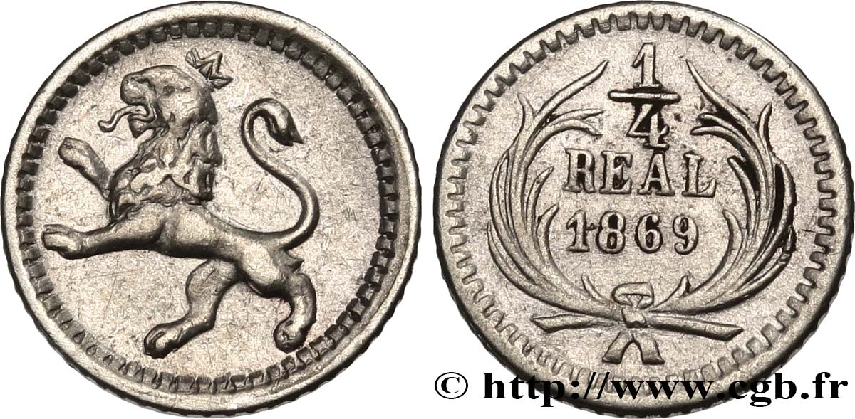 GUATEMALA 1/4 Real 1869  AU 