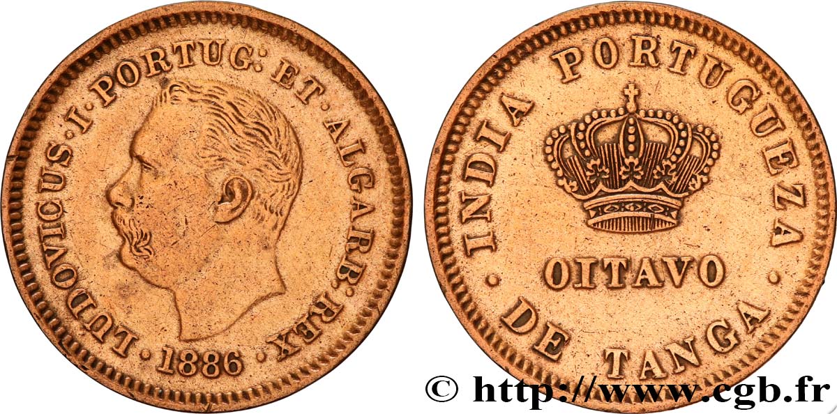PORTUGUESE INDIA 1/8 Tanga Louis Ier 1886  XF 