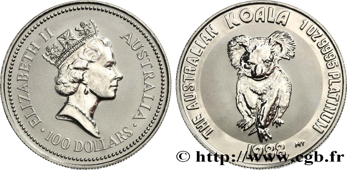 AUSTRALIA - ELISABETH II 100 Dollars Proof koala 1988  MS 