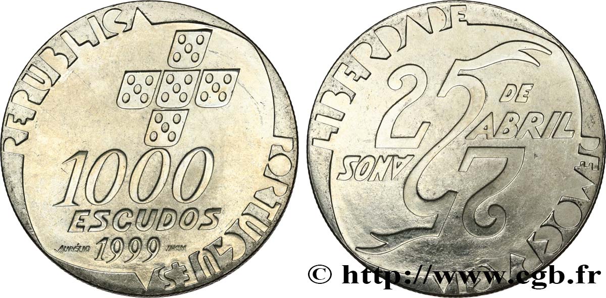 PORTUGAL 1000 Escudos 25e anniversaire du 25 Avril 1999 SPL