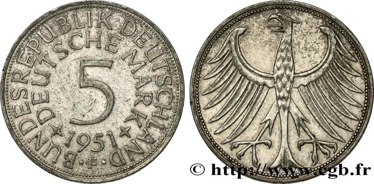 ALLEMAGNE 5 Mark aigle 1951 Stuttgart TTB