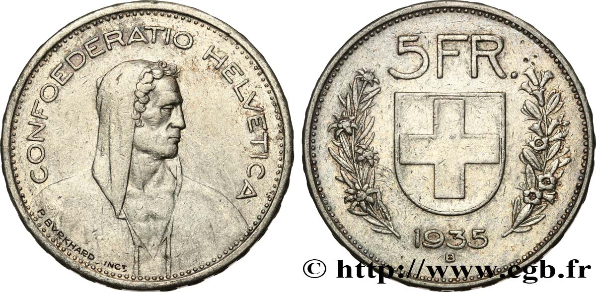 SUISSE 5 Francs Berger des Alpes 1935 Berne TTB