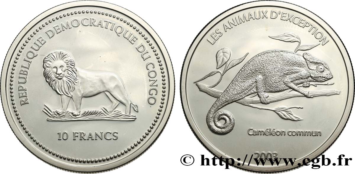 RÉPUBLIQUE DÉMOCRATIQUE DU CONGO 10 Franc Proof caméléon 2003  SPL 
