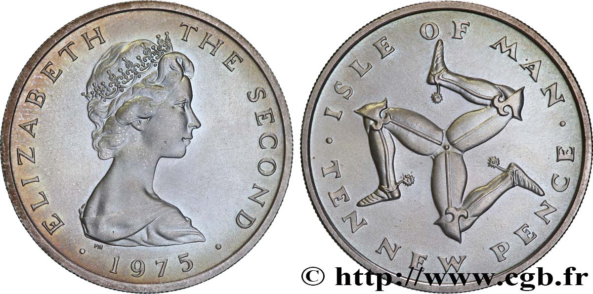 ÎLE DE MAN 10 (Ten) New Pence Elisabeth II / triskèle 1975  SPL 