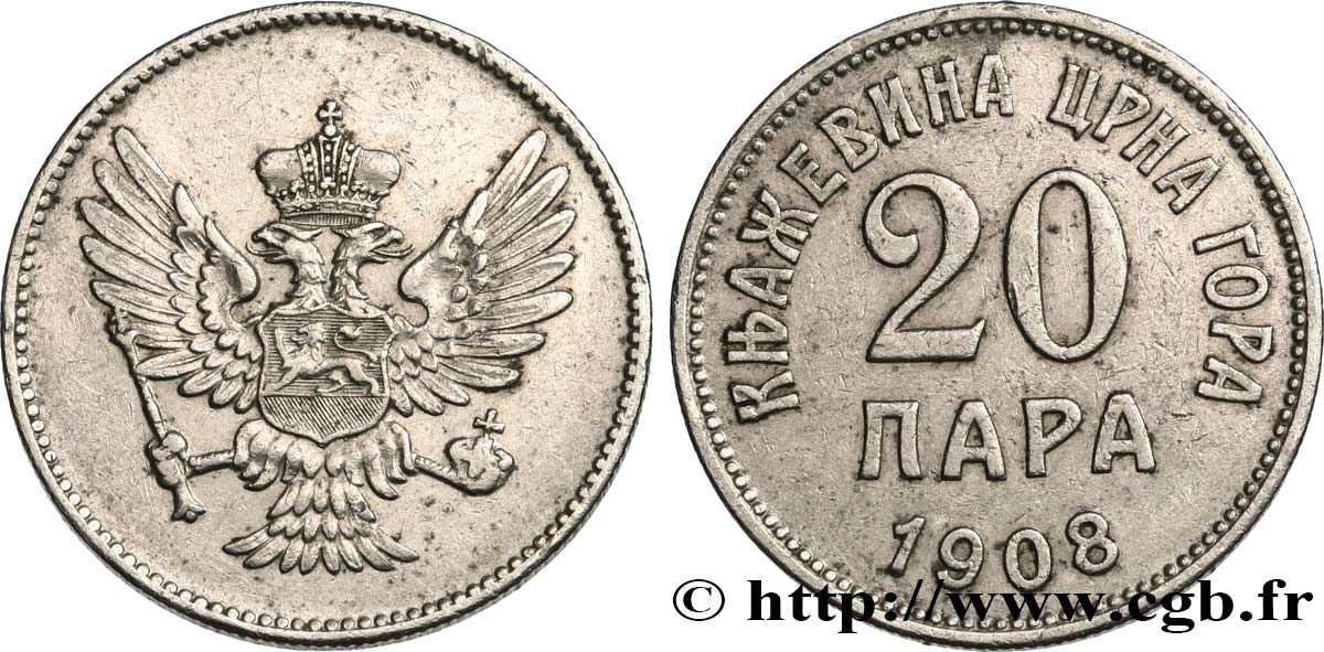MONTENEGRO 20 Para aigle bicéphale 1908 AU