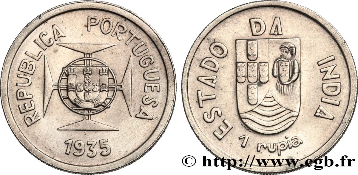 PORTUGUESE INDIA 1 Rupia République Portugaise 1935  AU 