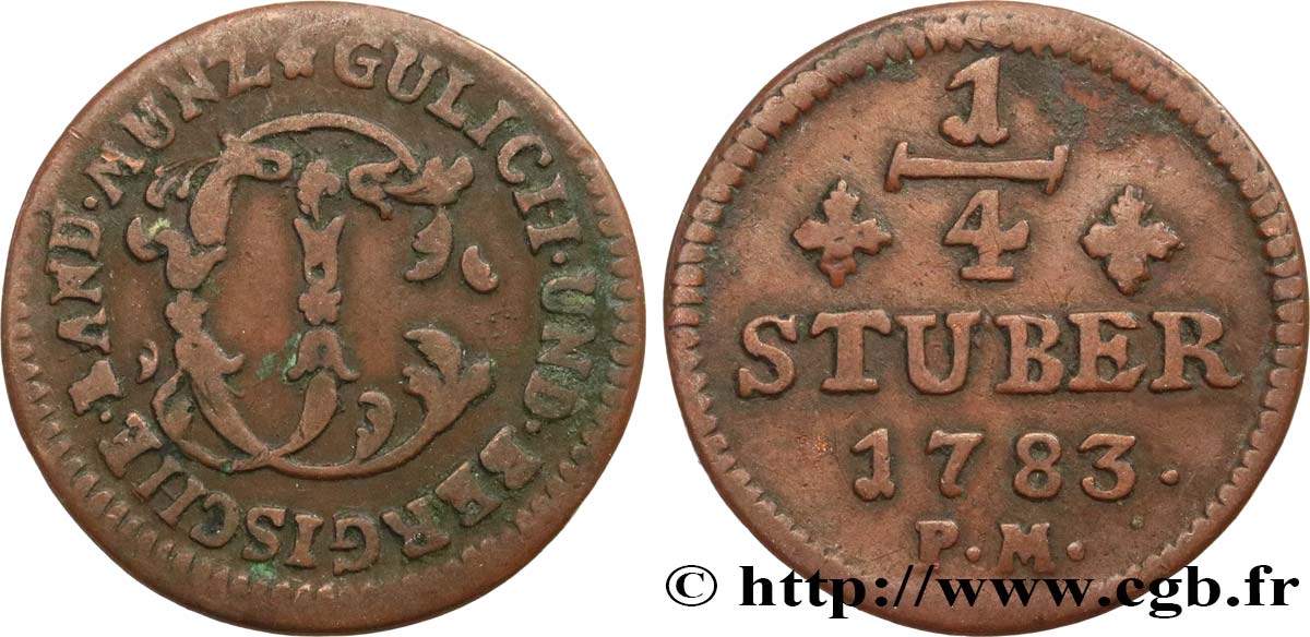 ALLEMAGNE - JULIERS-BERG 1/4 Stuber Duché de Jülich-Berg 1783 Düsseldorf TB+