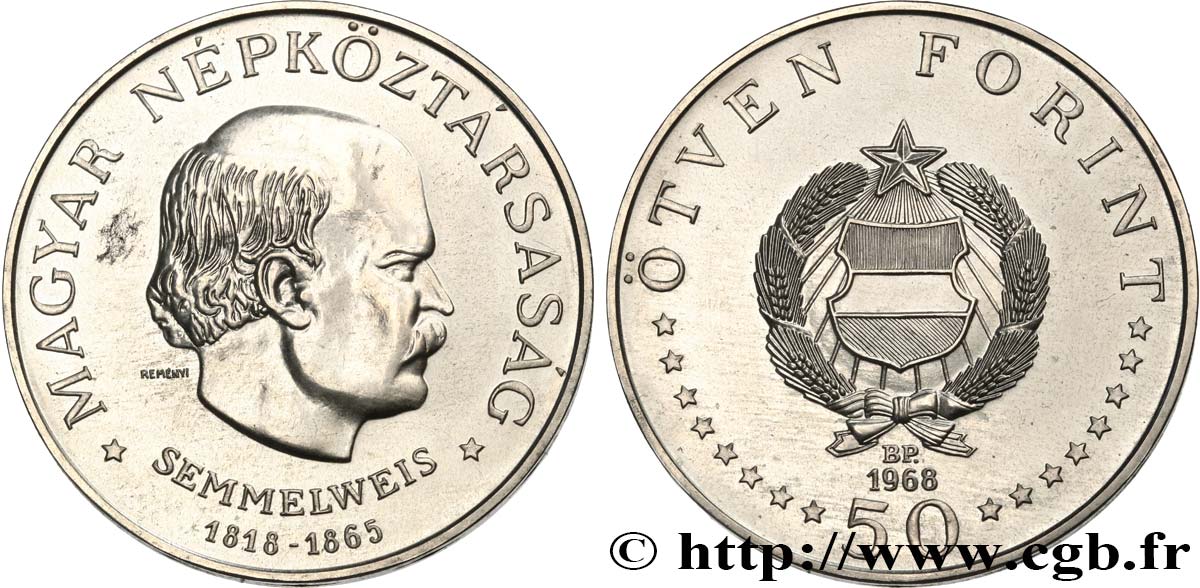 HUNGARY 50 Forint Ignác Semmelweis 1968 Budapest MS 
