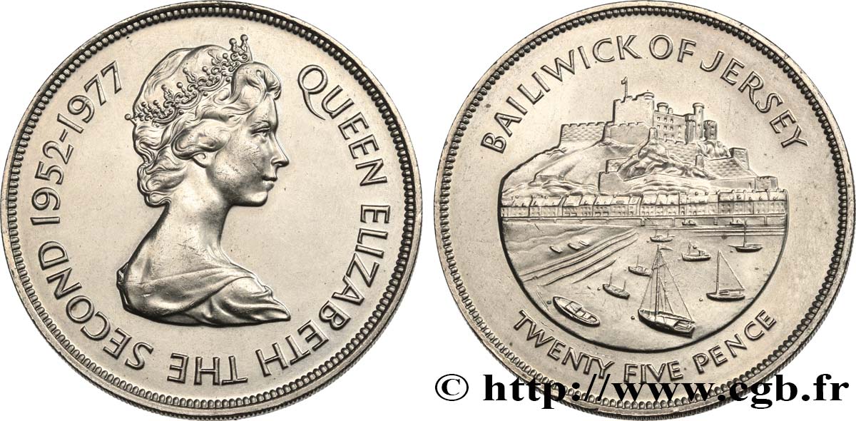 ISLA DE JERSEY 25 Pence Jubilé d’argent d’Elisabeth II 1977  SC 