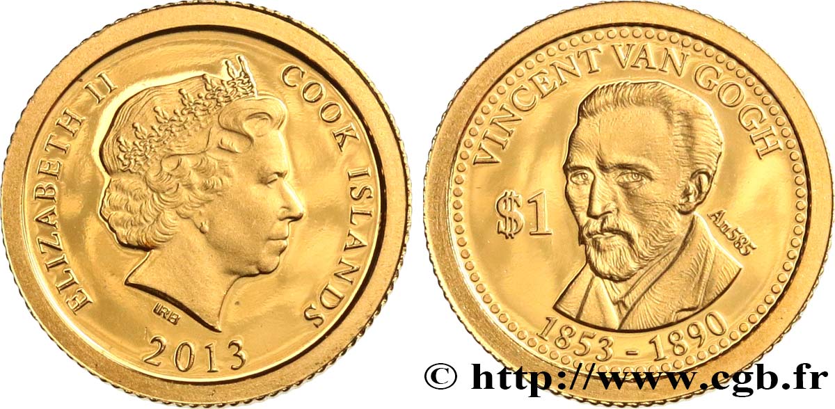 COOK ISLANDS 1 Dollar Proof Van Gogh 2013  MS 
