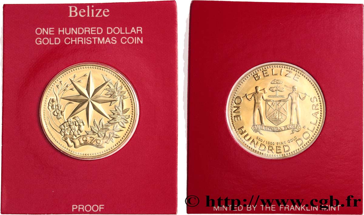BELIZE 100 Dollars Proof Christmas coin 1979  SPL 